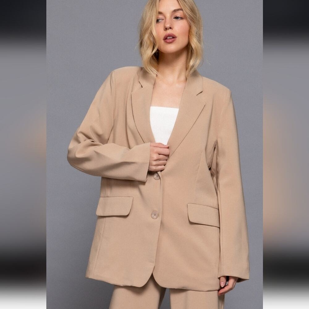 Chic Oversized Neutral Tan Blazer | Effortless Capsule Wardrobe Essential - Picture 7 of 8